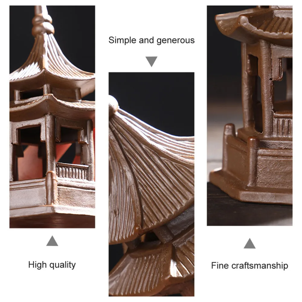 

3Pcs Miniature Pavilion Shaped Ceramic Micro Landscape Adornment (Brown)