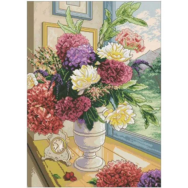 

Summer window sill bouquet patterns Counted Cross Stitch 11CT 14CT 18CT DIY Chinese Cross Stitch Kits Embroidery Needlework Sets