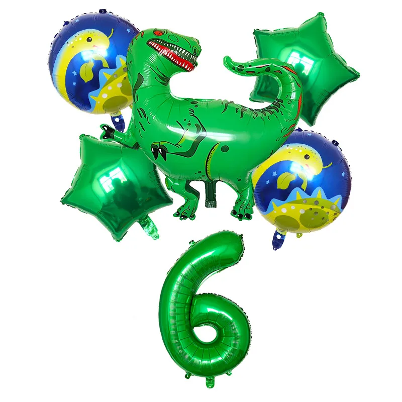 6 шт./компл. большой динозавр фольги Воздушные шары Зеленый Красный номер День
