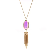 2021 new eight claw oval candy resin stone big statement tassel necklace pendants for women