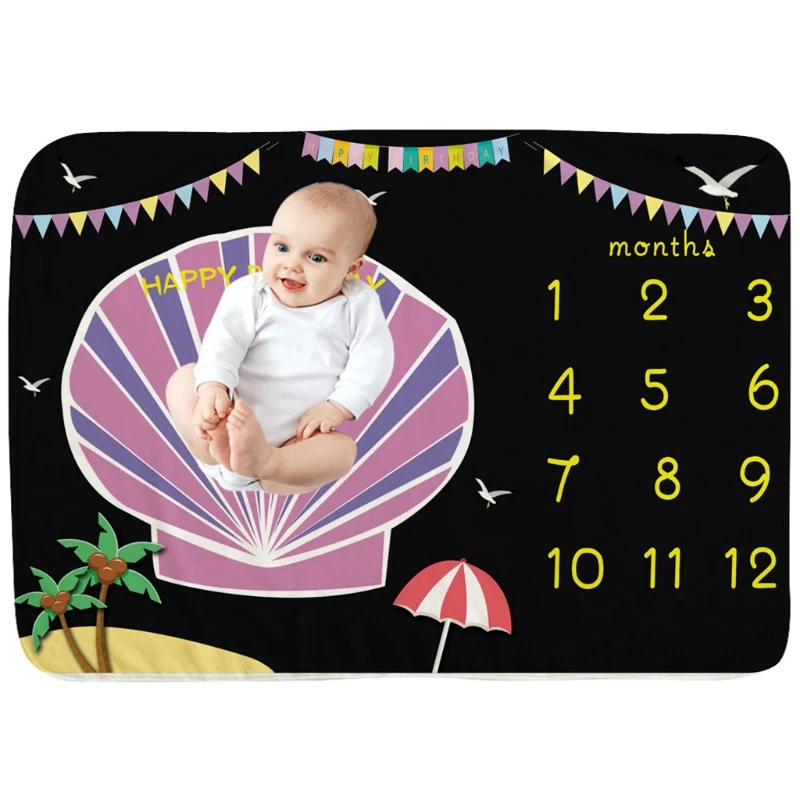 

Baby Monthly Record Growth Milestone Blanket Newborn Soft Flannel Swaddle Wrap Photography Props Creative Background Cloth DXAD