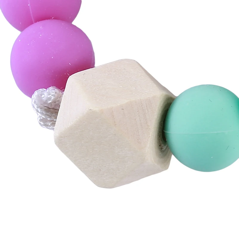 

Baby Wooden+silicone Teether Crochet Chew Beads Teething Rattles Toy Teether Montessori Bracelets Bracelets