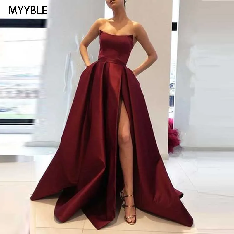 Сексуальное вечернее платье MYYBLE без бретелек длинное женское атласные вечерние