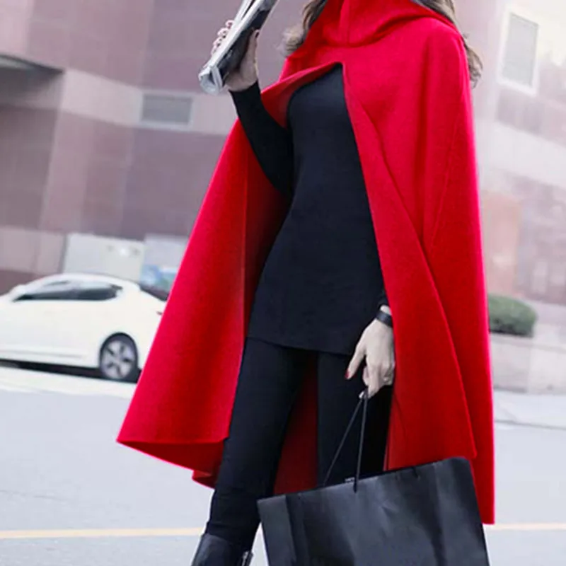 

Women Woolen Coat Fashion Hedging Cloak Bat-Shaped Shawl 2021 New Spring Autumn Korean Double-Sided Woolen Jacket Female A641