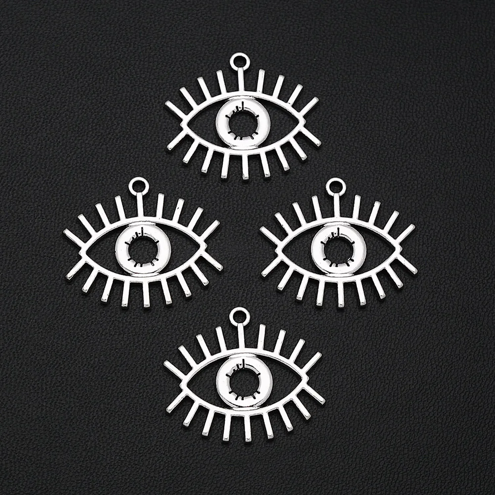 10pcs/Lots 22x26mm Antique Silver Plated Eye Charms Hollow Pendants For Keychain Jewellery Making Supplies Parts Handmade Kit - купить по