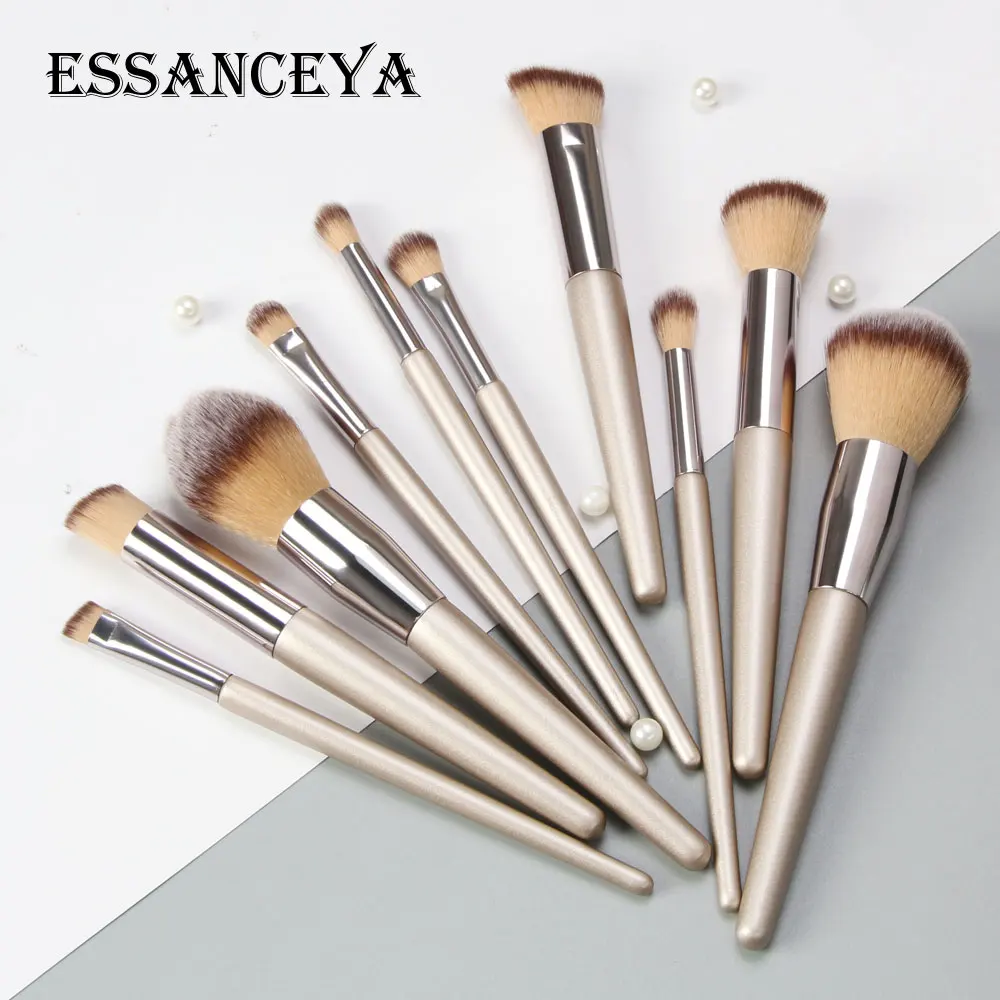 Essanceya 10 шт. светло-коричневый набор кистей для макияжа пудра для бровей, теней кисть для румян кисть для растушевки макияжа кисть, косметические инструменты набор для макияжа бровей, Наборы