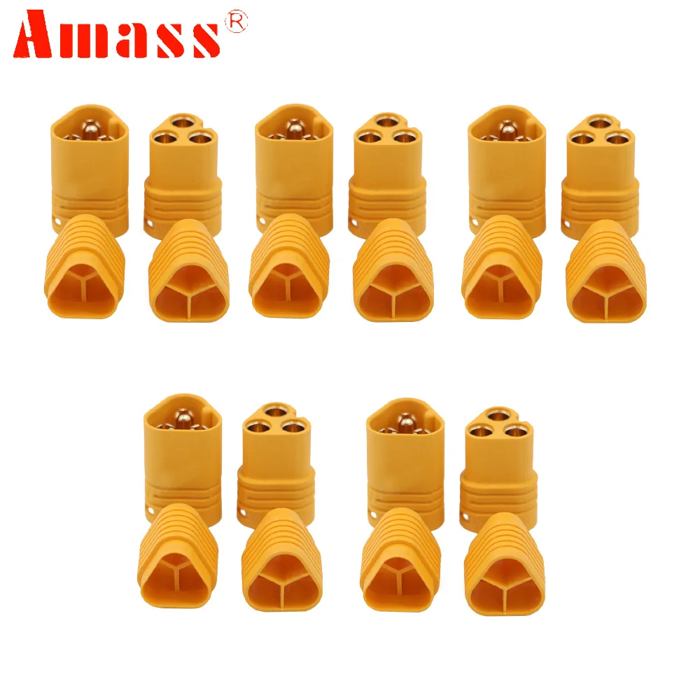 AMASS MT60 3.5mm 3-pole Bullet Connector Plug Set For RC Lipo ESC and Motor For RC Car Truck Drone Airplane Toys