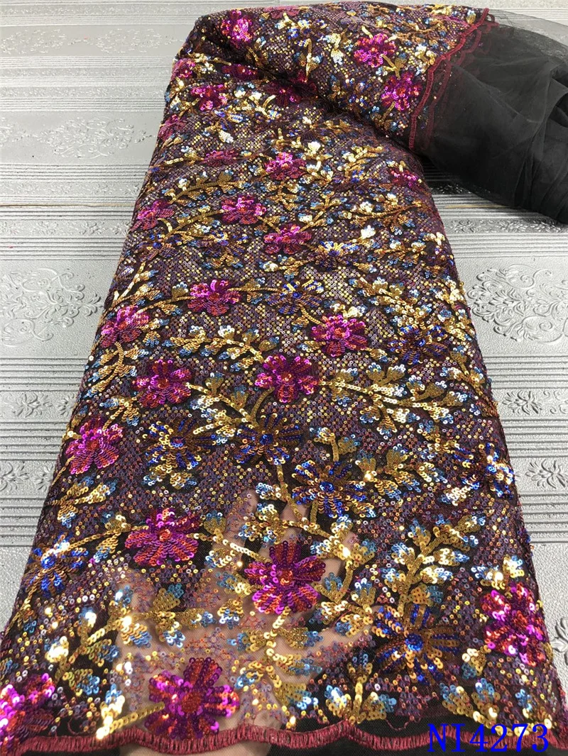 

Nigerian Sequins Lace Fabrics African Lace Fabric 2020 High Quality Lace Green French Lace Fabric For Dress Sewing NI4273-5