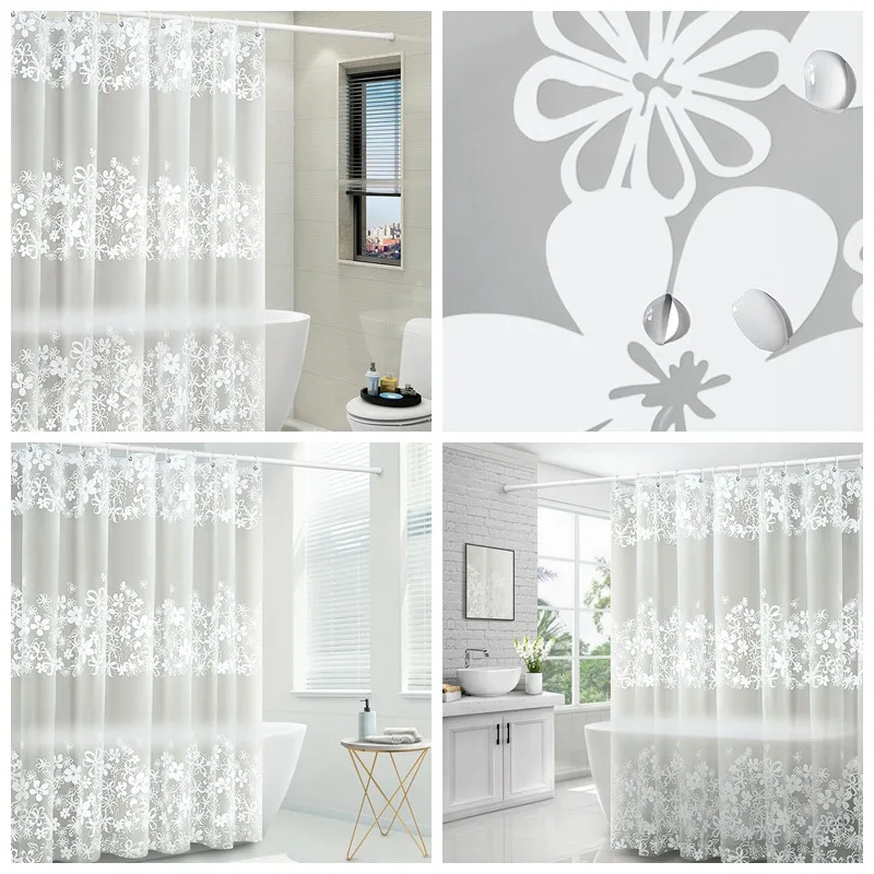 

Flower Printed PEVA Shower Curtains Waterproof Mildew Resistant Shower Curtain Liner With Hanging Hooks Bathroom Decor Accessory