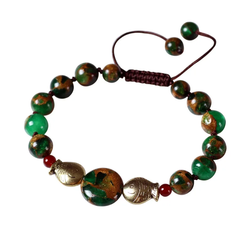 Новый оригинальный зеленый браслет с фиолетовыми кристаллами этнический ручной