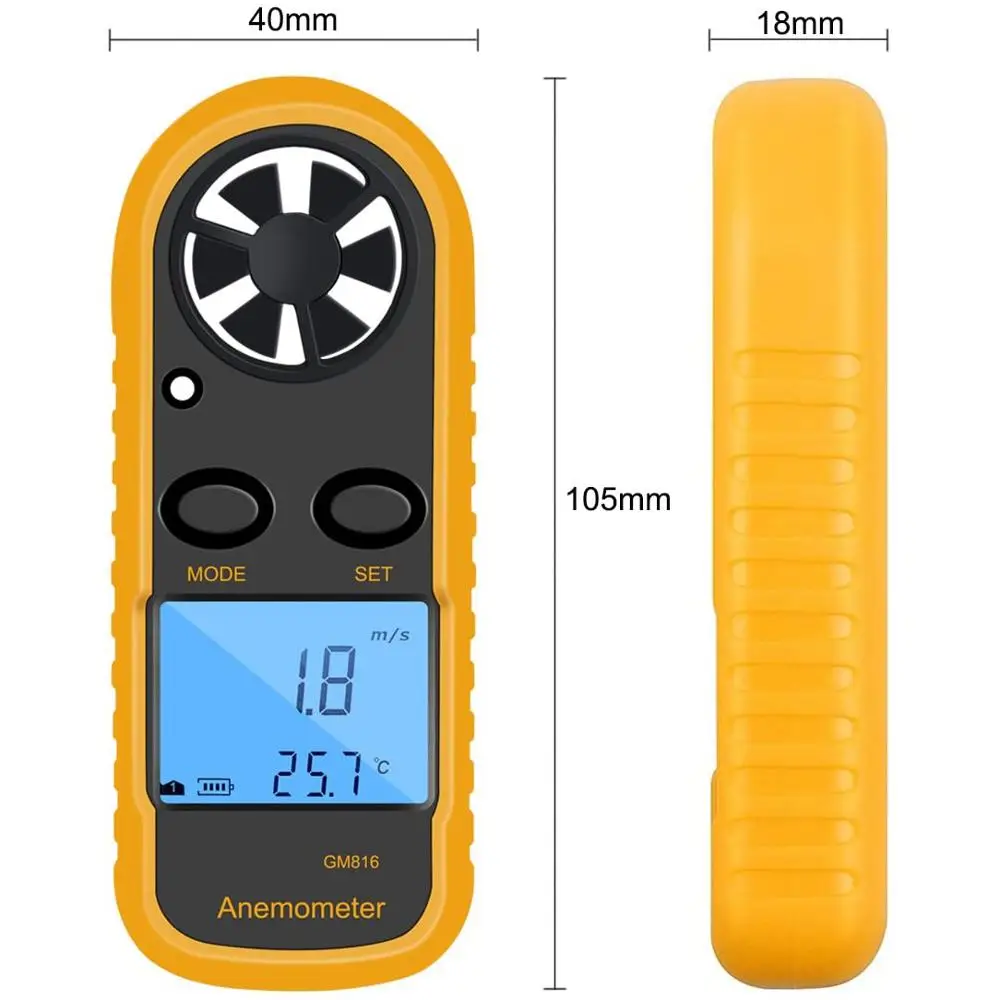 

GM816 Digital Anemometer Wind-Speed Gauge Meter with LCD Handheld Air Flow Wind Meter Thermometer
