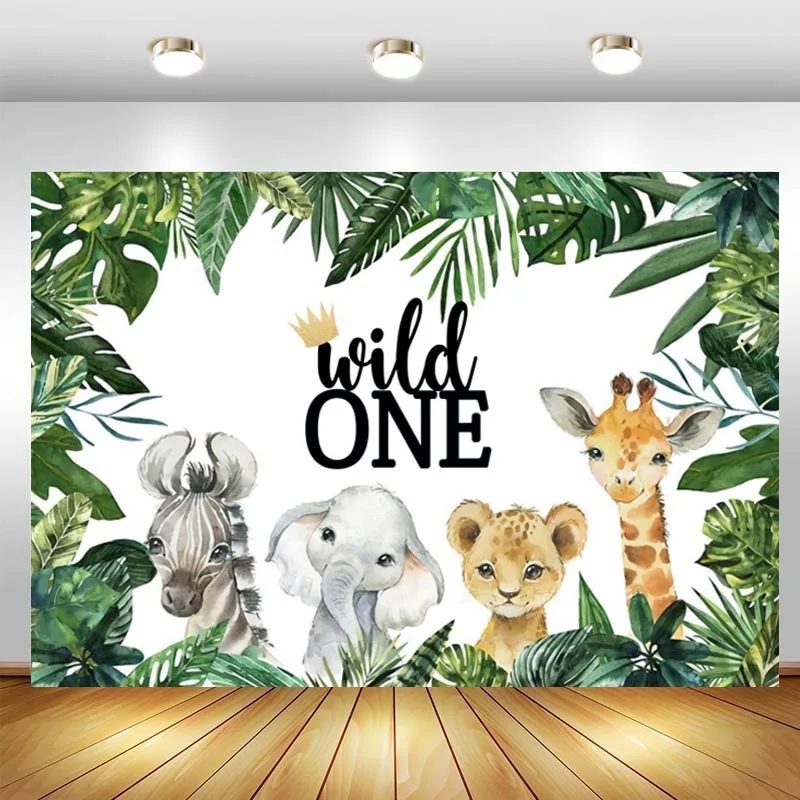 Wild One  Backdrop Jungle Forest Animal Safari Newborn Baby Shower Birthday Party Photography Background Photo Booths Studio