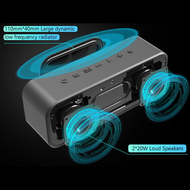 Портативный Bluetooth Динамик BT5.0 IPX7 Водонепроницаемый сабвуфер супер бас туры