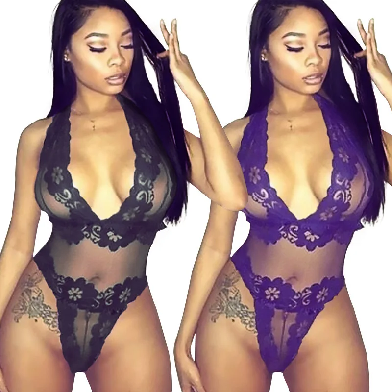 Женские комбинезоны с глубоким v образным вырезом черные фиолетовые кружевными