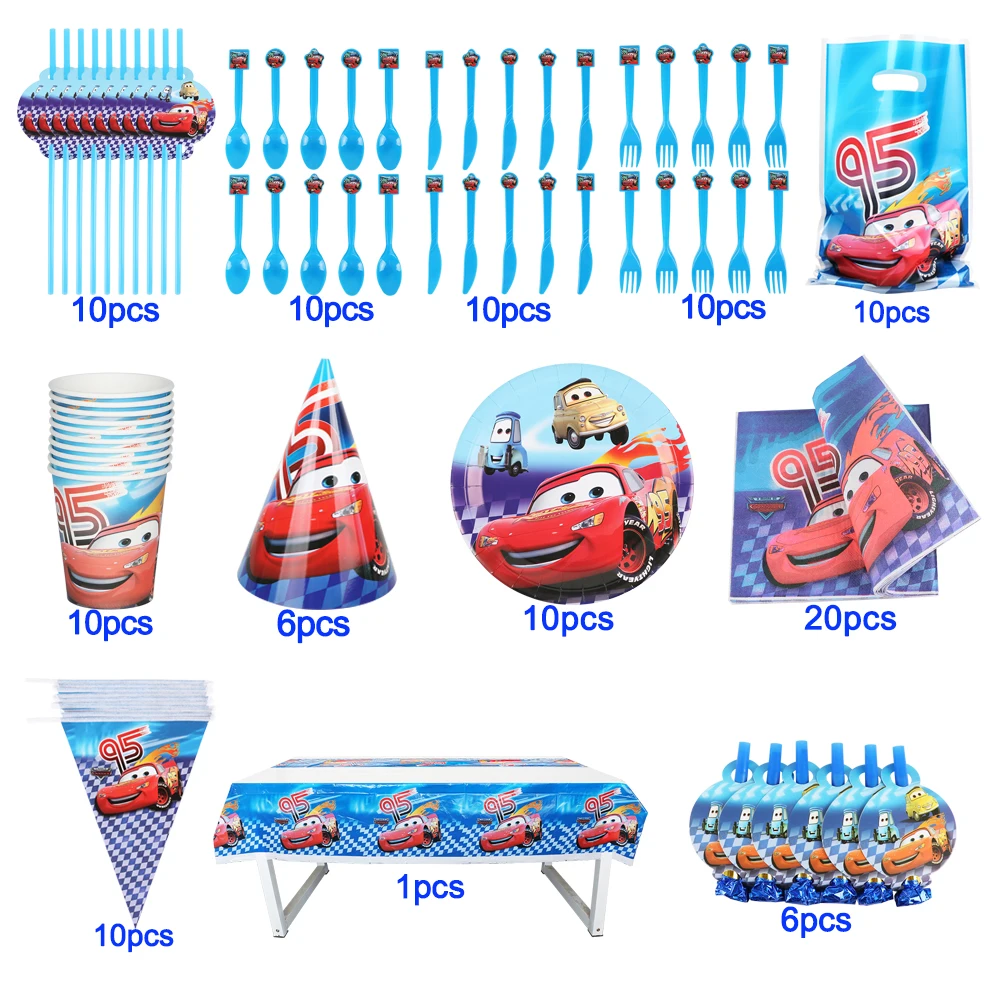 

Мультяшные диснеевские тарелки с молнией Маккуин, тематический Декор для вечевечерние, одноразовые тарелки, чашка, детские подарки, товары ...