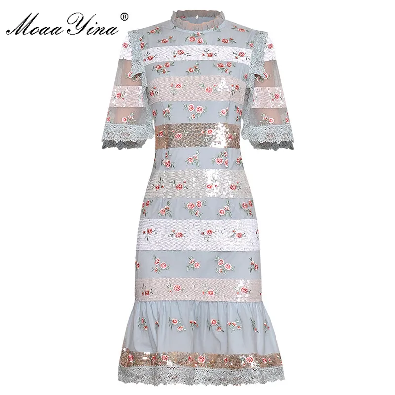 Модельное дизайнерское платье MoaaYina весенне летнее женское с коротким рукавом