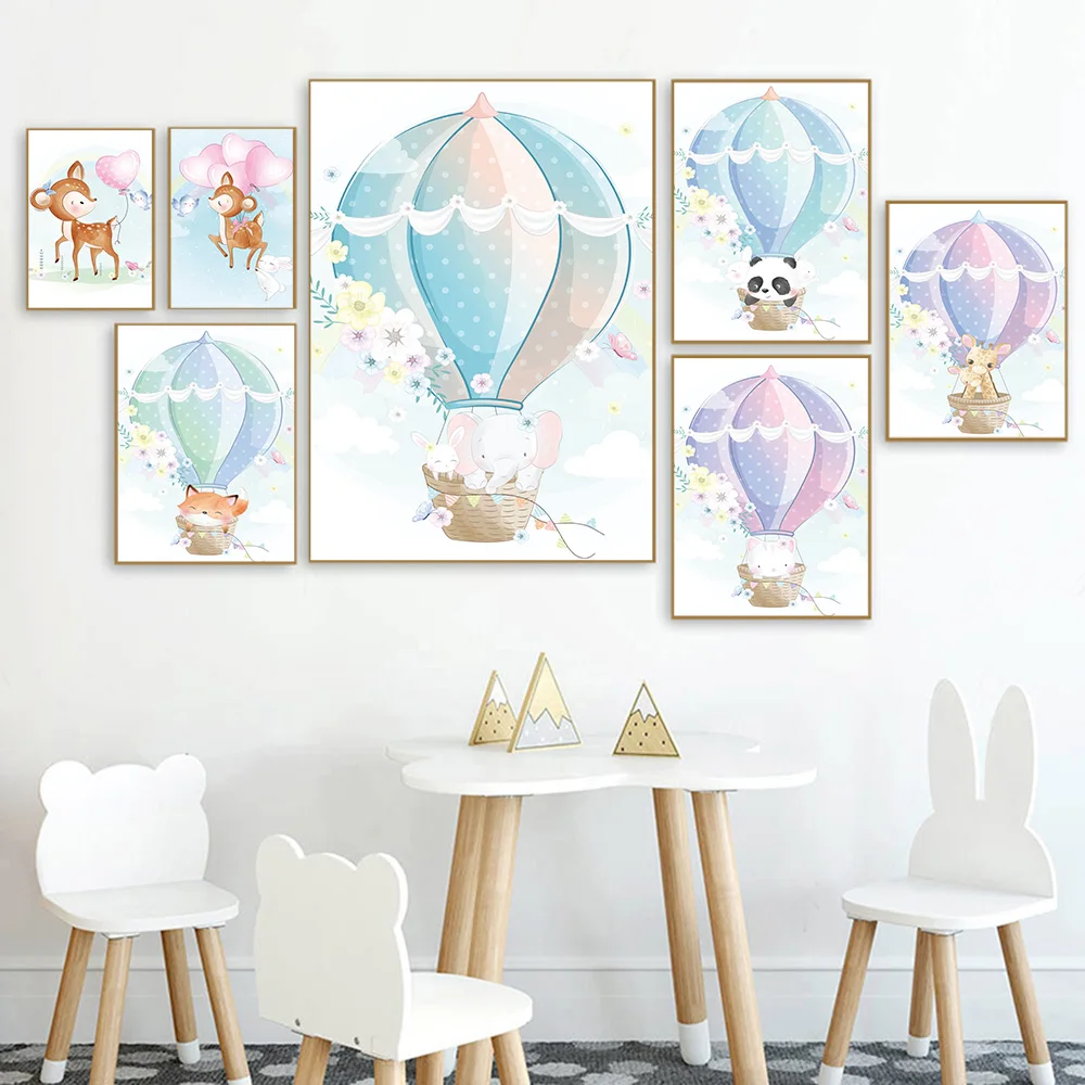 HD мультфильм животных милый слон жираф холст постер картина детский сад детская