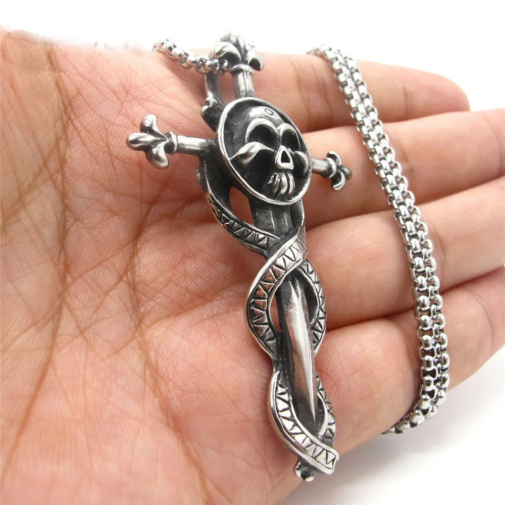 

Mens Goth Skull Evil Snake Cross Pendant Necklace Stainless Steel