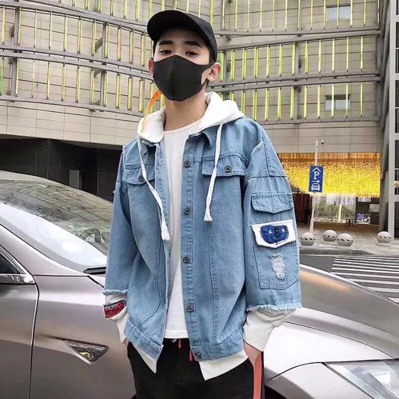 Синяя мужская джинсовая куртка 2019 Осенняя Новая Спортивная повседневная одежда