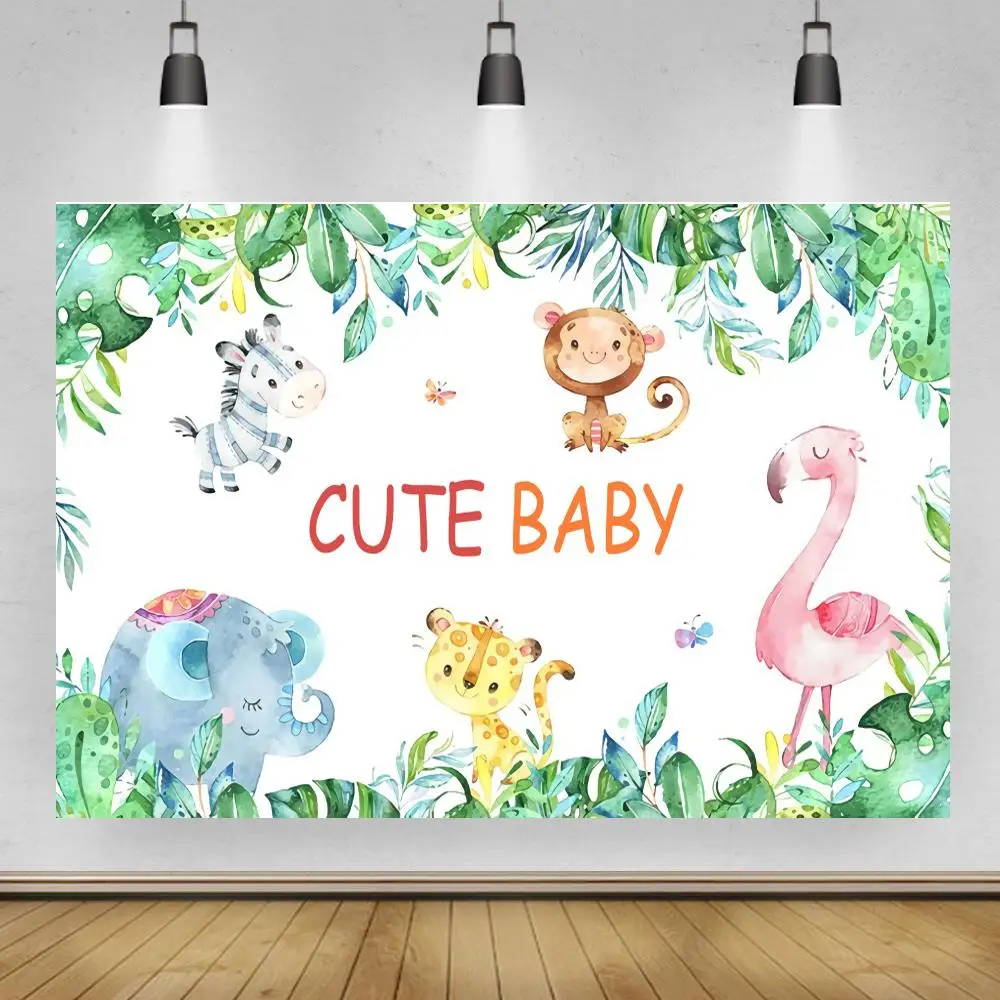 

Jungle Forest Cute Baby Newborn Photography Backdrops Cartoon Animals Sarfai Party Decoration Backgrounds For Table Cover