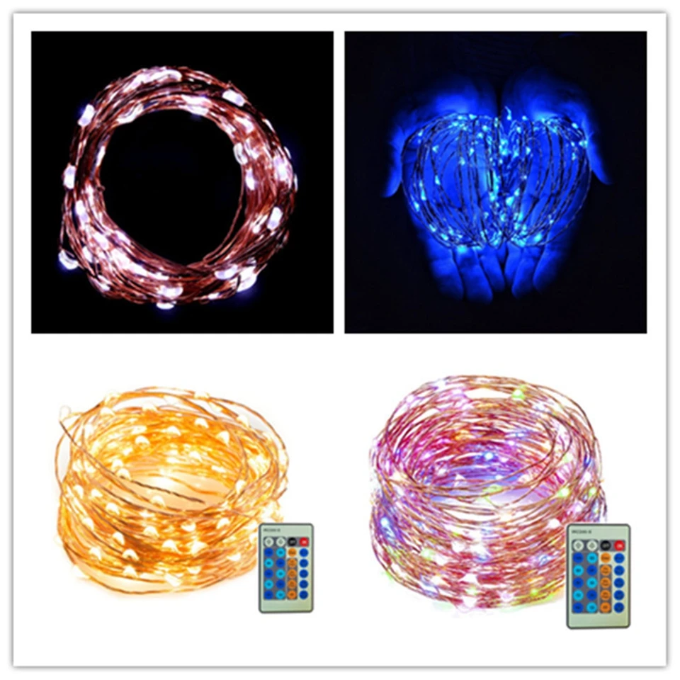Silver/Copper Wire LED Fairy string lights With Remote Control and power adapter for Christmas wedding decoration twinkle | Лампы и