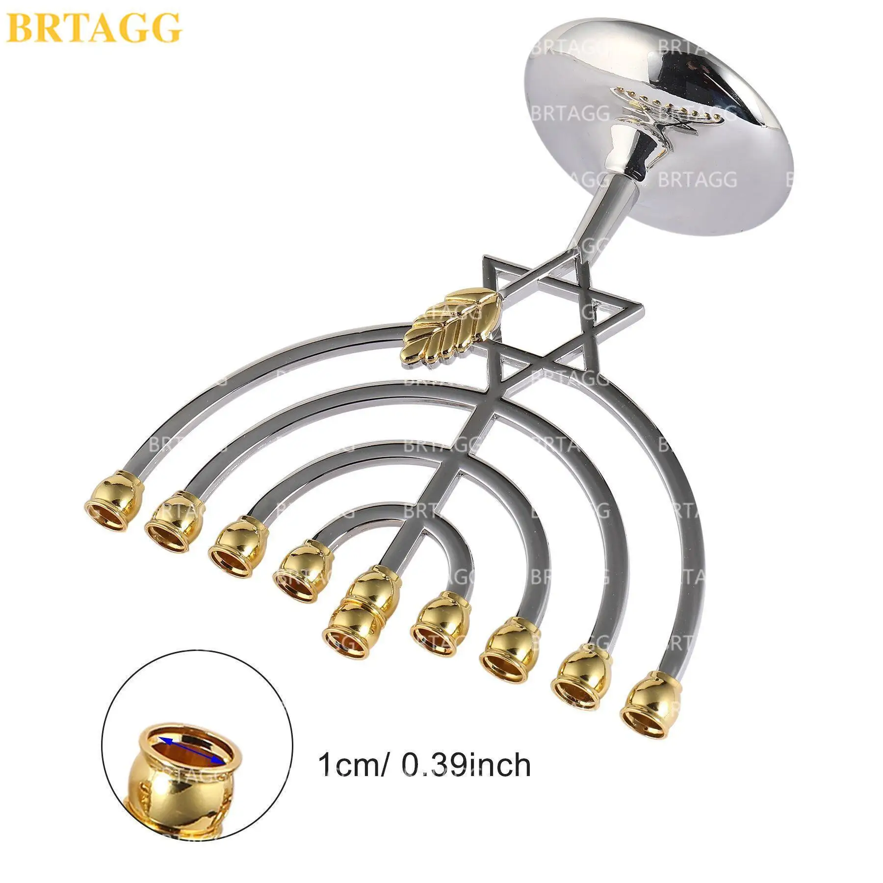 BRTAGG Menorah de Hanukkah, Menor&aacute;, candelabro juda&iacute;smo de 9 ramas, estrella de David, 17 cm, plateado-2