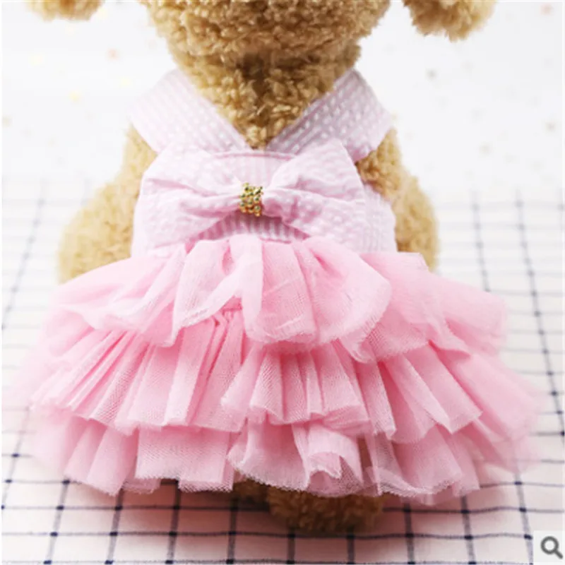 2020 Newest Pet Dog Princess Suit Pets Crystal Skirt Pink Tutu Dress Small Cat Bow Clothes Lace Partywear 2 Colors | Дом и сад