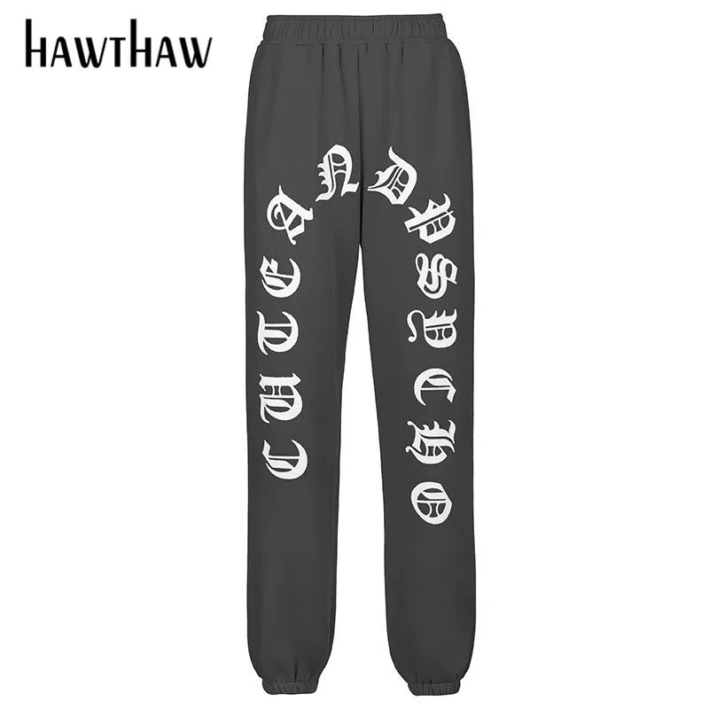 

Hawthaw Women Autumn Winter Long Sleeve Letter Print Casual Workout Long Pants Sweat Pants 2021 Female Clothing Streetwear