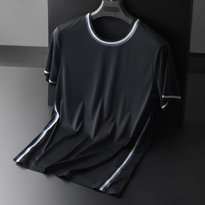 

Milk Silky Fabric Men T-shirts Luxury Jelly Printed Short Sleeve Mens T-shirts Plus Size 4xl Brand Slim Fit Man Tee