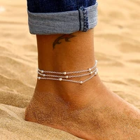 ustar boho layered chain beads anklets for women adjustable stainless steel foot bracelet anklet summer sandals jewelry