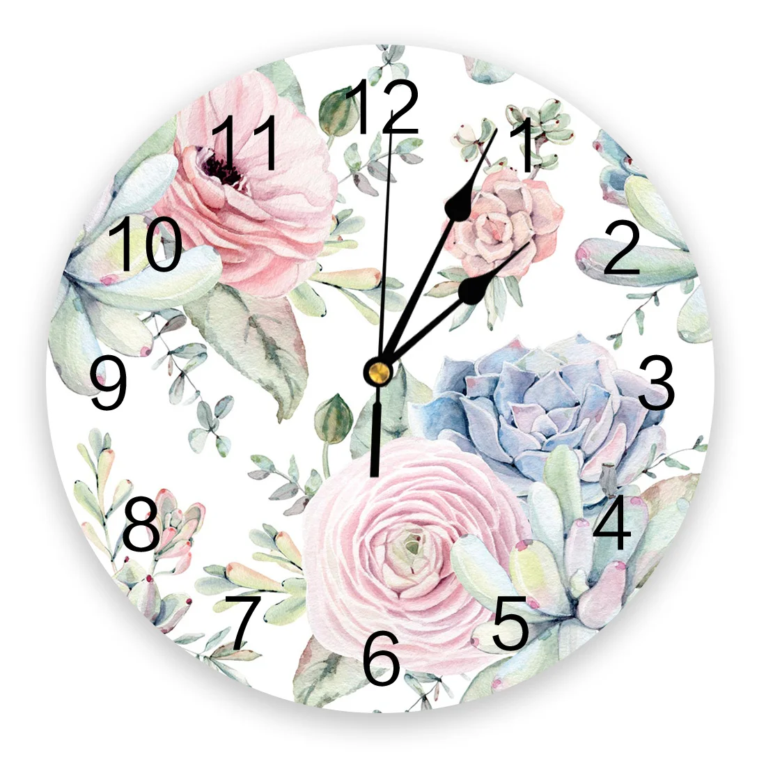

Watercolor Succulent Leaves FlowersWall Clock Home Decor Bedroom Silent Wall Digital Clock Wall Clock Modern Design
