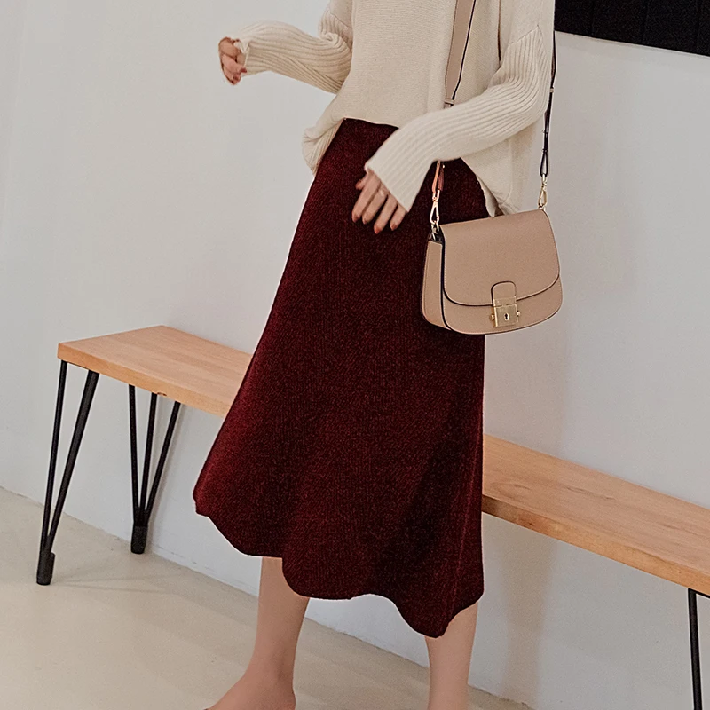 

Autumn and winter new wool skirt casual loose natural elastic waist comfortable female half body pure wool wave skirt-Shipping