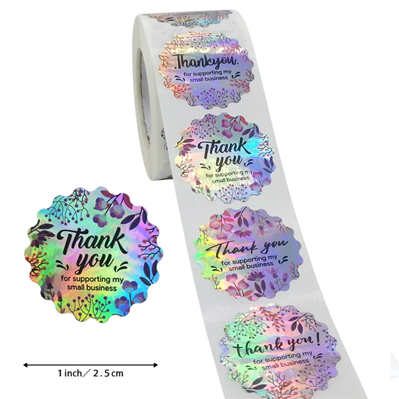

500pcs Laser Thank You Stickers Small Business Rainbow Holo Seal Label Stickers for Packaging Boutiques Shop Wrapping Supplies