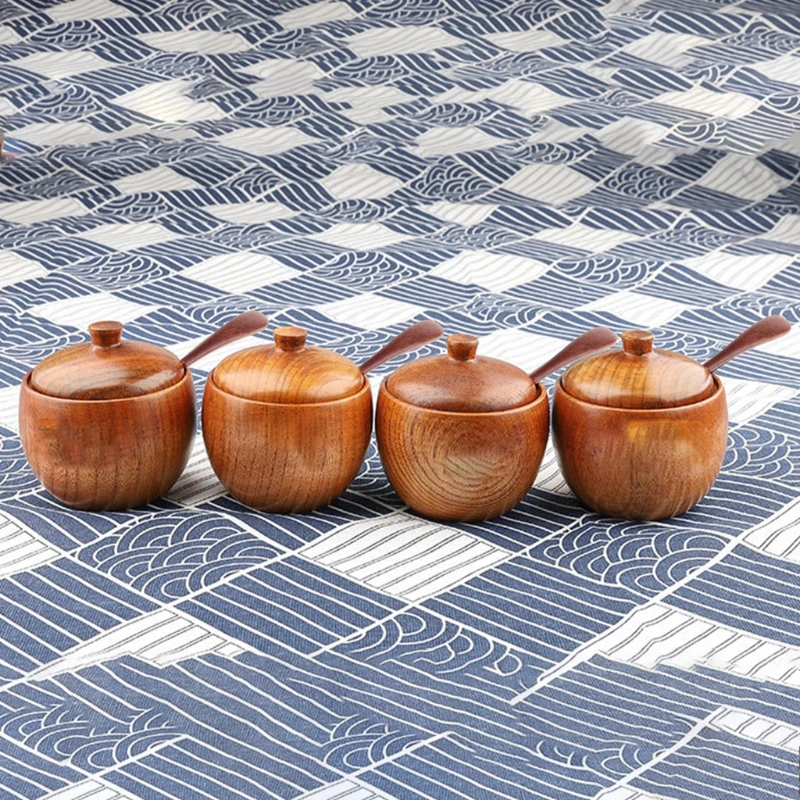 

Деревянная коробка для соли, контейнер для хранения приправ, коробка для специй с ложкой