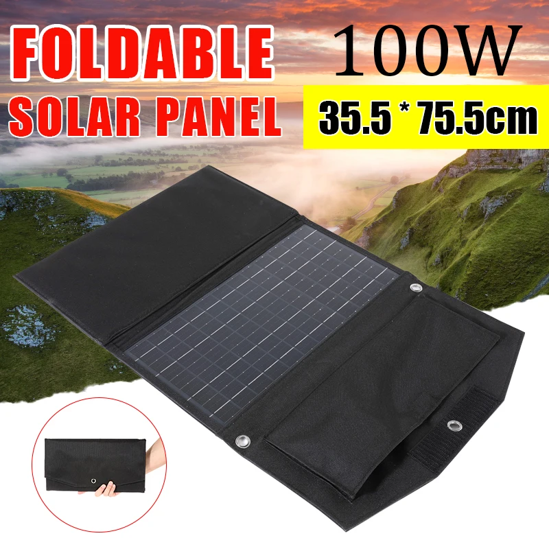 

100W 355x755mm Portable Foldable Solar Panel Dual USB Charger Outdoor Solar Cells Plate Power Bank Solar Energy