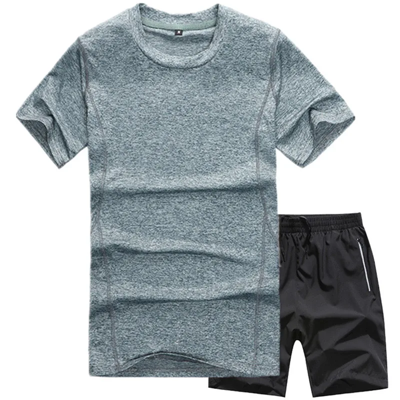 

T-shirt Shorts 2 Pcs Set / Summer Men's Round Collar O Neck Short Sleeve Tops Elastic Waist Quick Drying Sport Shorts 7XL 8XL