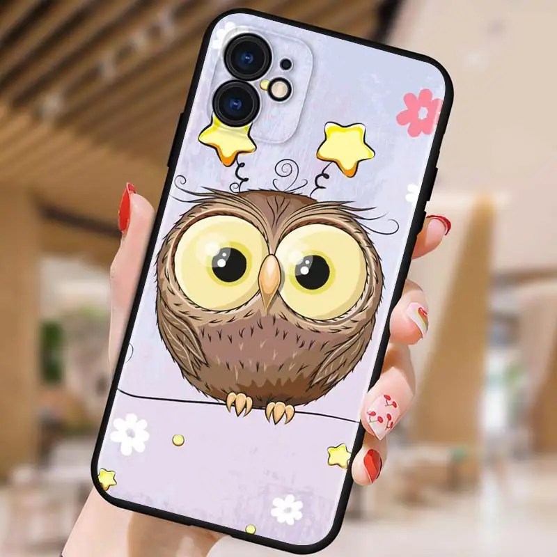 

Cute Owl Hearts Lover for Apple iPhone 12 Pro Max Mini 11 Pro XS Max X XR 6S 6 7 8 Plus 5S SE2020 Black Phone Case