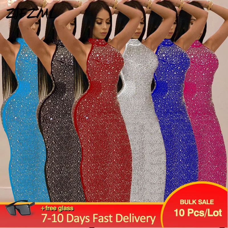 

Bulk Lots Wholesale Items Women's Open Back Cold Shoulder Long Maxi Dress Classic Sexy Mesh Rhinestones Midnight Club Vestido