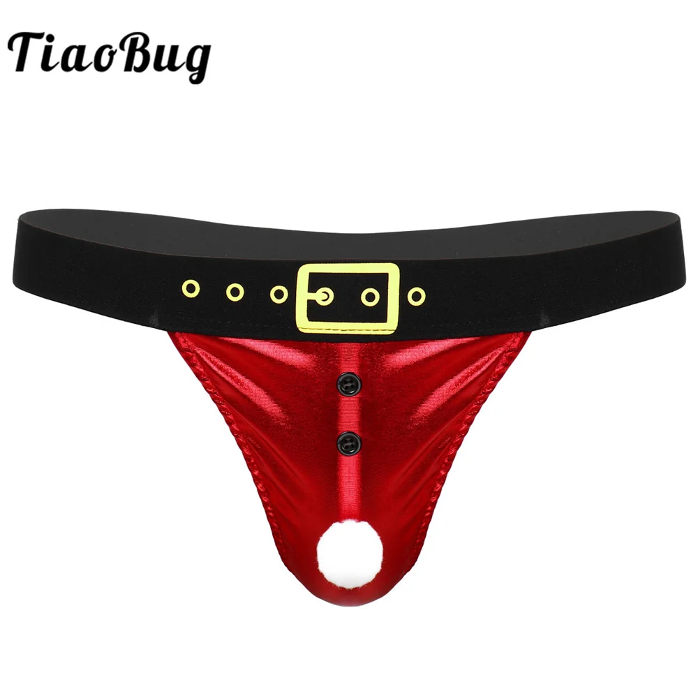 TiaoBug мужские трусы блестящее металлическое нижнее белье Санты с низкой посадкой