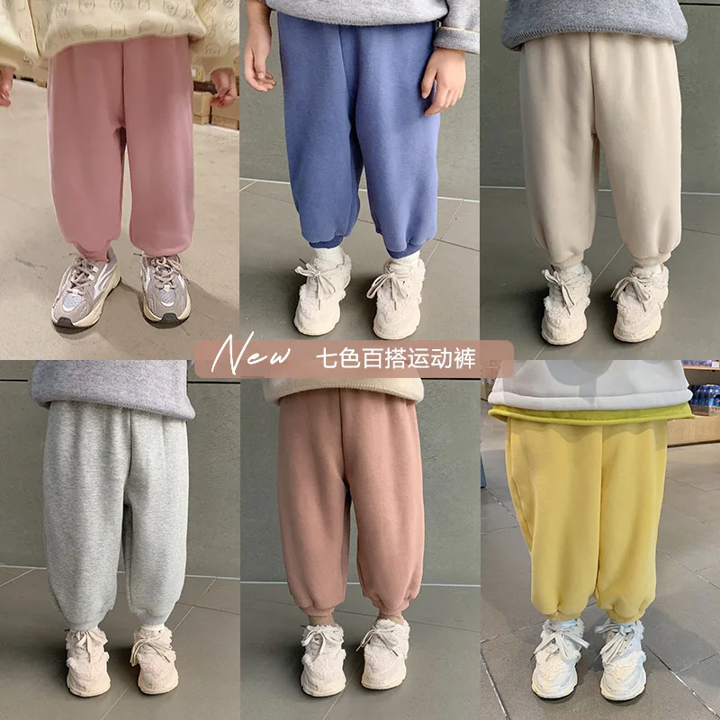 

Girls' Trousers Thickened 2021 New Foreign Style Children's Baby Plus Cashmere Autumn Winter Casual Sports Pants