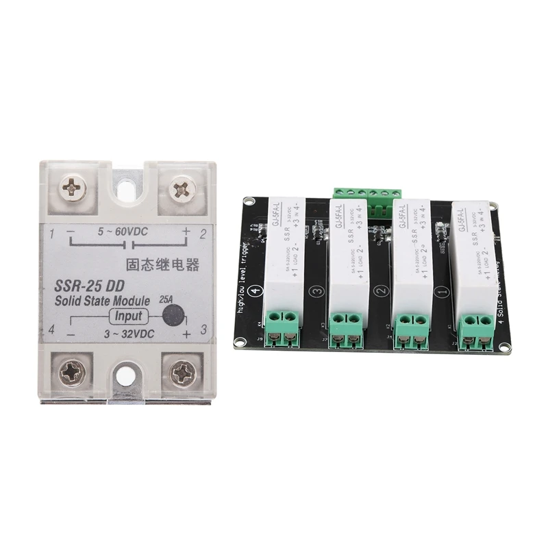 1 шт. твердотельные реле SSR DC 25A 3 32VDC/5 60VDC и 4 канала высоконизкий триггер 5A 32 в|Реле| |