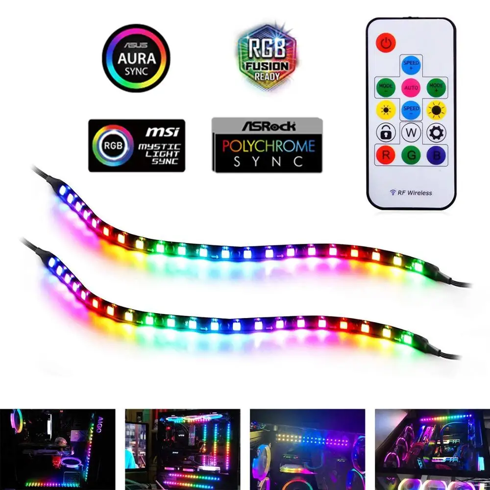 RGB PC Светодиодная лента, Airgoo компьютерная Магнитная светодиодная полоса с адресом комплект, материнская плата с 5V 3 Pin RGB заголовок для Asus Aura