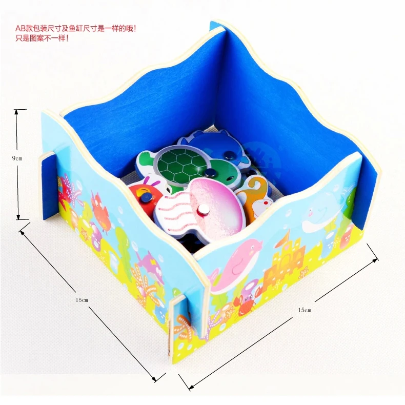 

Wooden animal simulation magnetic marine life fishing toy children's toy set educational Magnetic fishing game puzzles wood toys