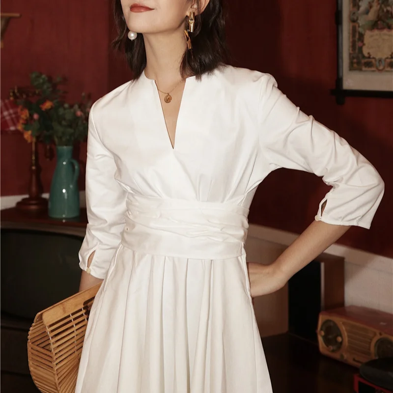 

Korean Chic Design Palace Solid Women's Dress Summer New French Style Pleated Vestidos De Fiesta Elegant Casual Robe Femme