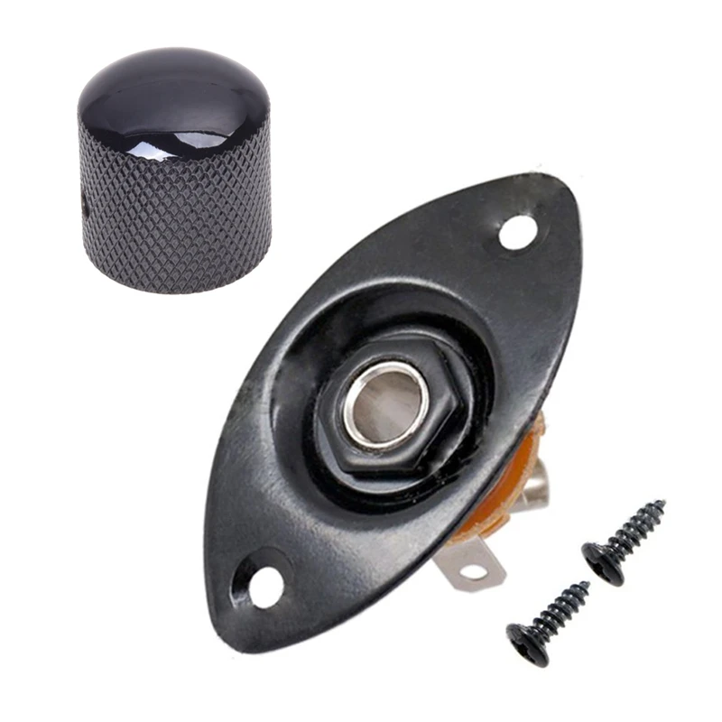 

2 Pcs Guitar Accessories: 1 Pcs Volume Tone Control Knob & 1 Pcs Oval Indented Guitar Jack Plate Socket