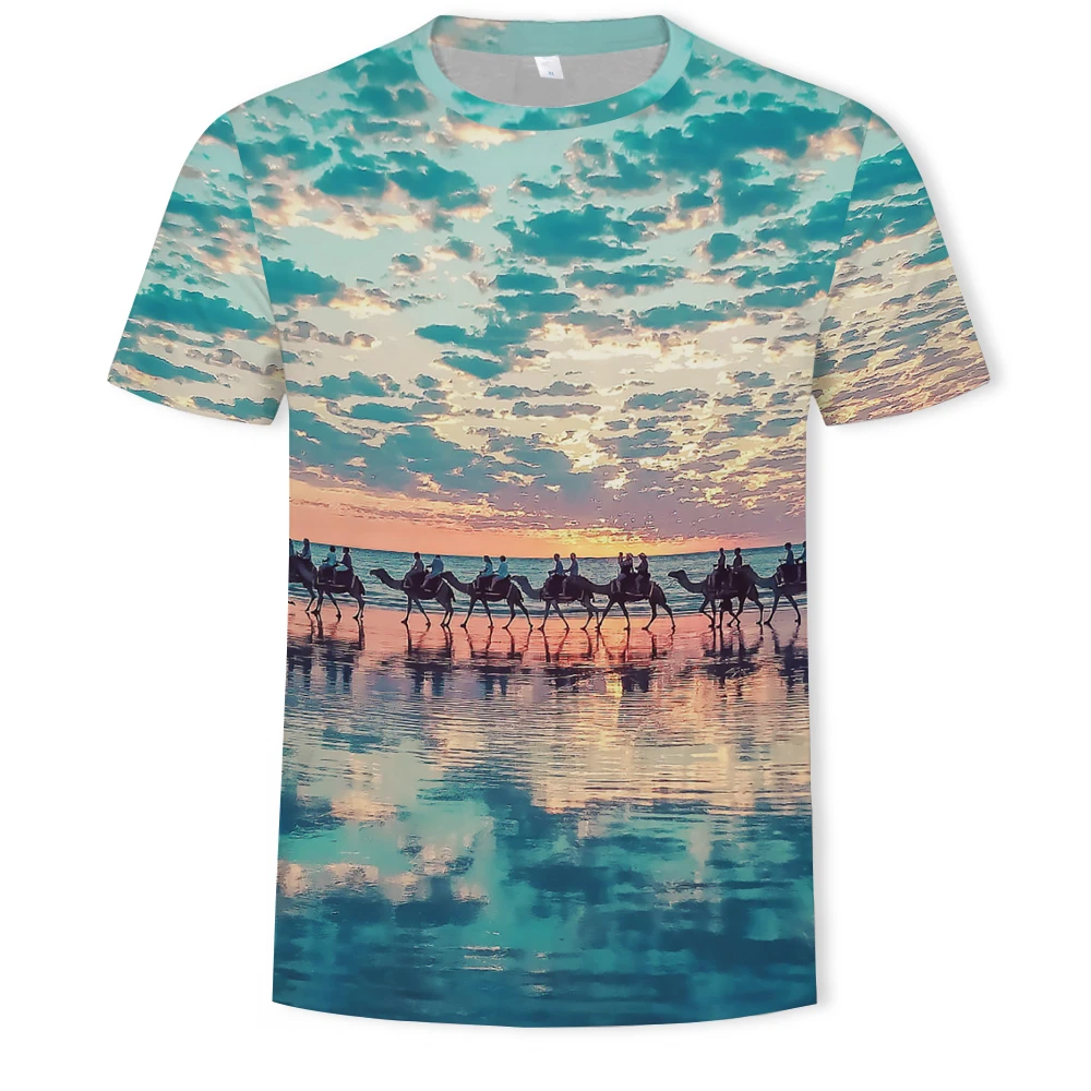 

New fashion trend short-sleeved men's t-shirt 3D printing landscape pattern oversized loose men's t-shirt fashion xxs-6xl