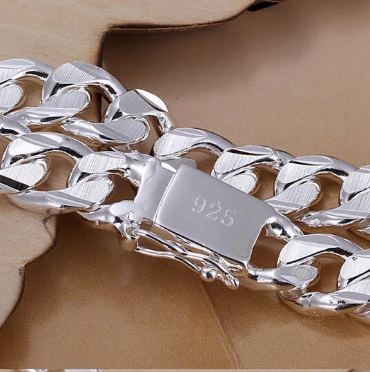 New high-end women's mens fine 925 sterling silver bracelet fashion jewelry gift men's 10MM square beautiful gem Jewelry | Украшения