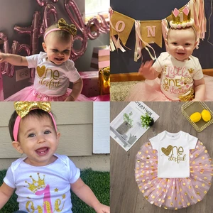 ONEderfulнаряд для дня рождения розового и золотого цвета Вечерние наряды для девочек на первый день рождения нарядная юбка-пачка + боди для малышей летний комплект, модная одежда