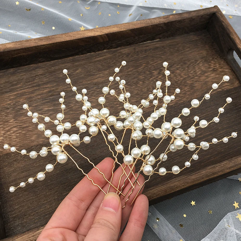 

5 шт. искусственный жемчуг, искусственная шпилька для волос, украшения для свадебвечерние вечеринки невесты (золотистый)