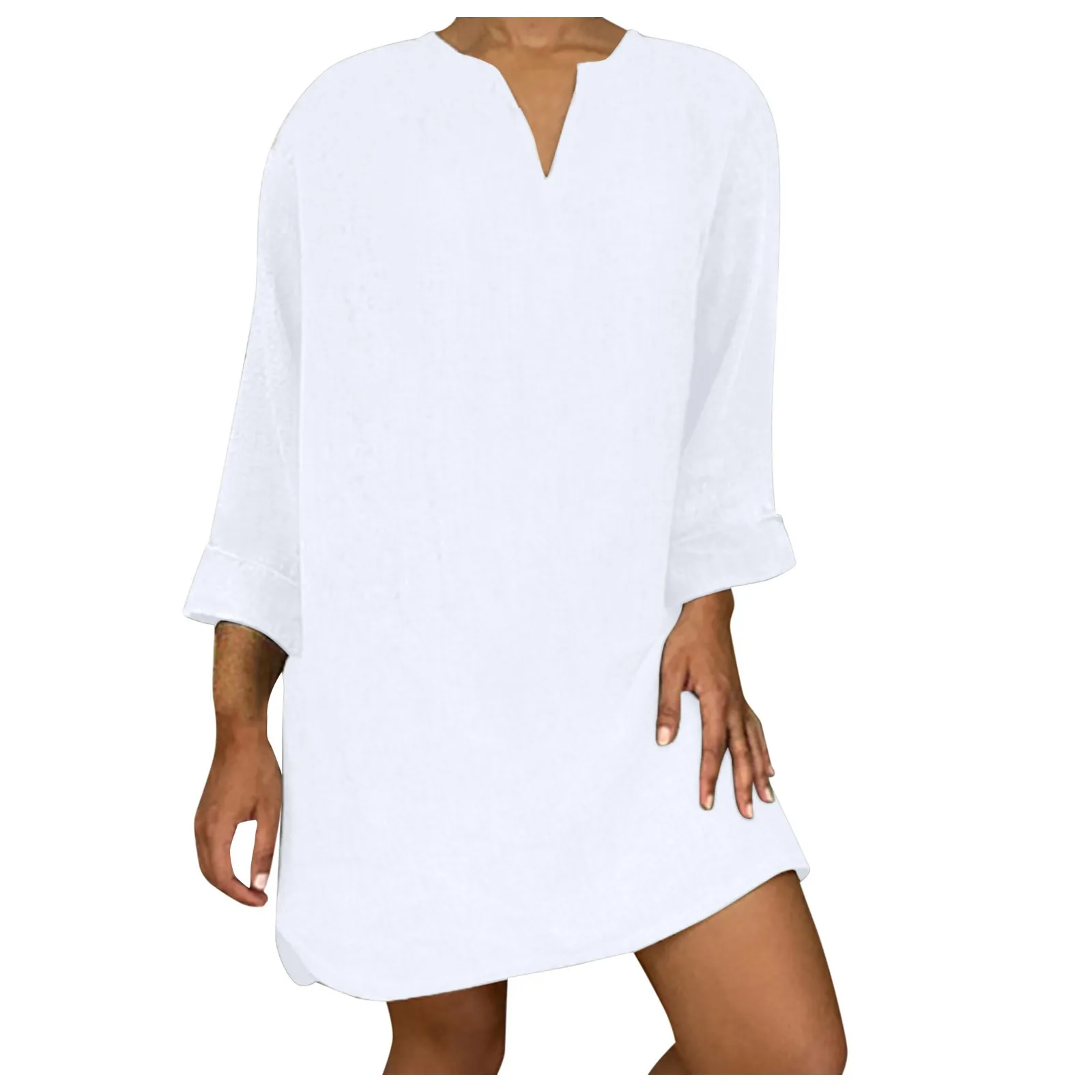 

Dress 2021 Women Spring Long V-neck Solid Color Long Sleeve Shirt Casual Top Skirt Dresses For Women Clothing